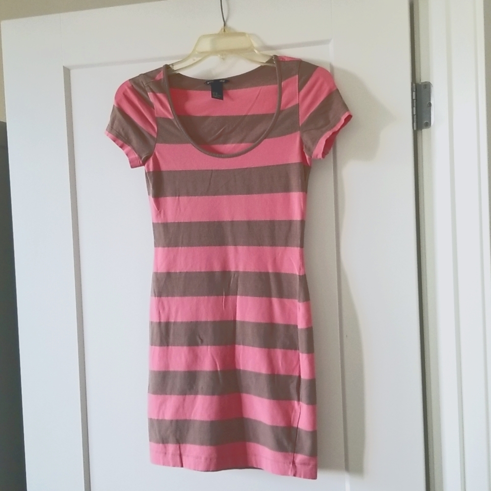 H&M Basic Pink and Brown Striped Mini Dress Size XS